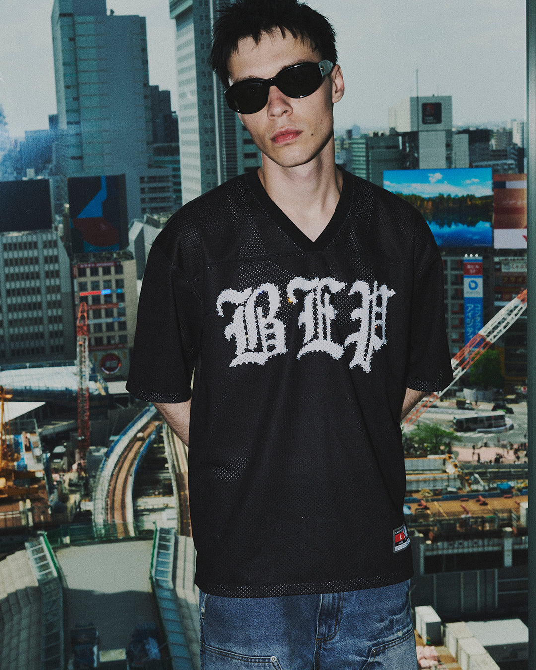 swetty着用　breath ゲームシャツ　黒　希少　popyours RHINESTONE 3 LETTER OE HOCKEY JERSEY BLACK – BlackEyePatch