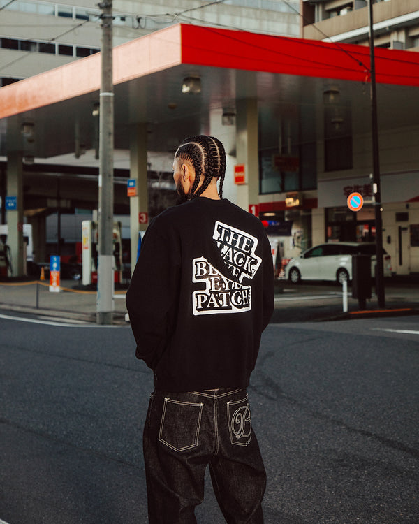 RIPPED APART OG LABEL CREW SWEAT BLACK