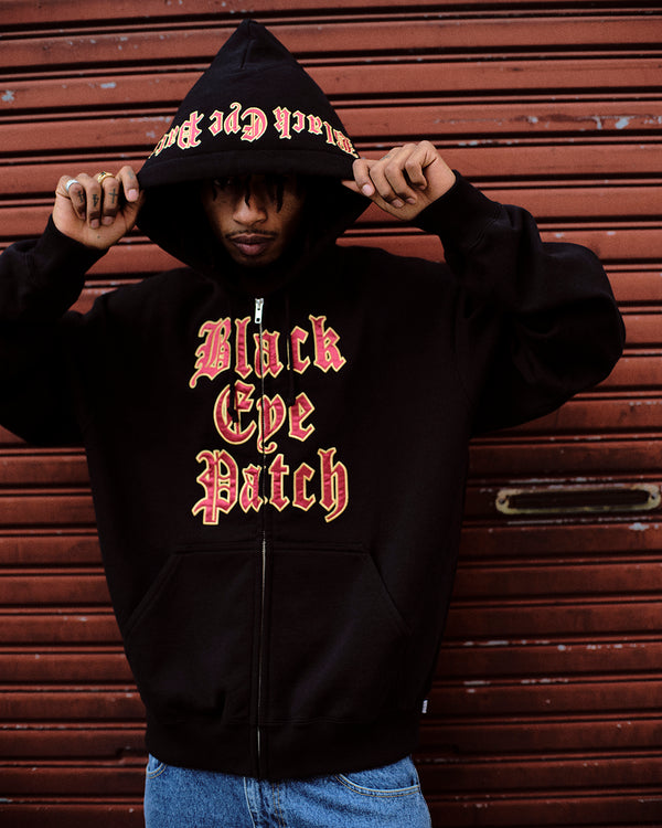 STACKED OE LOGO ZIP HOODIE BLACK