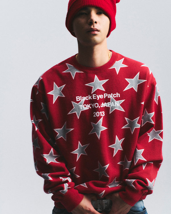STAR PATTERNED BRAND ORIGIN CREW SWEAT BLACK