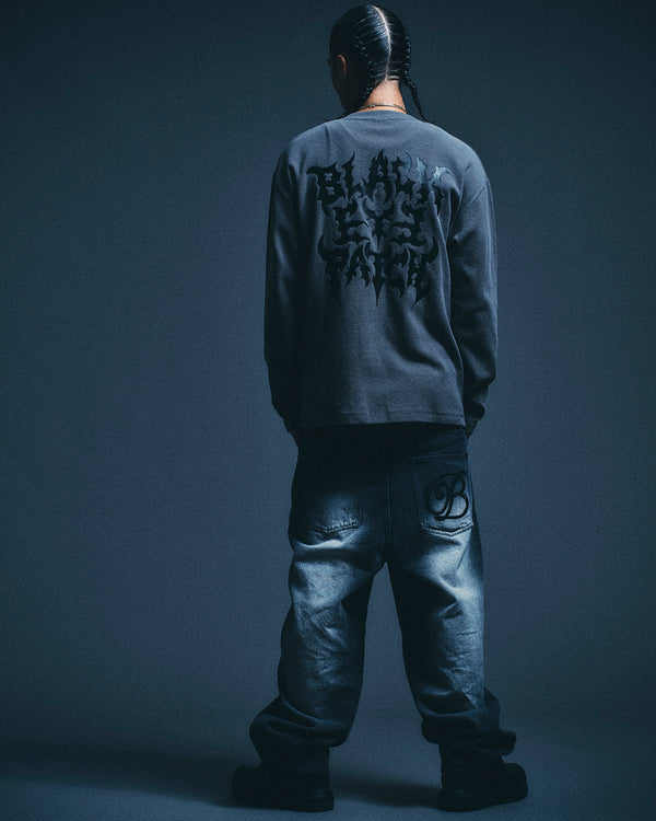 TRAP METAL LOGO HENLEY NECK L/S TEE BLACK