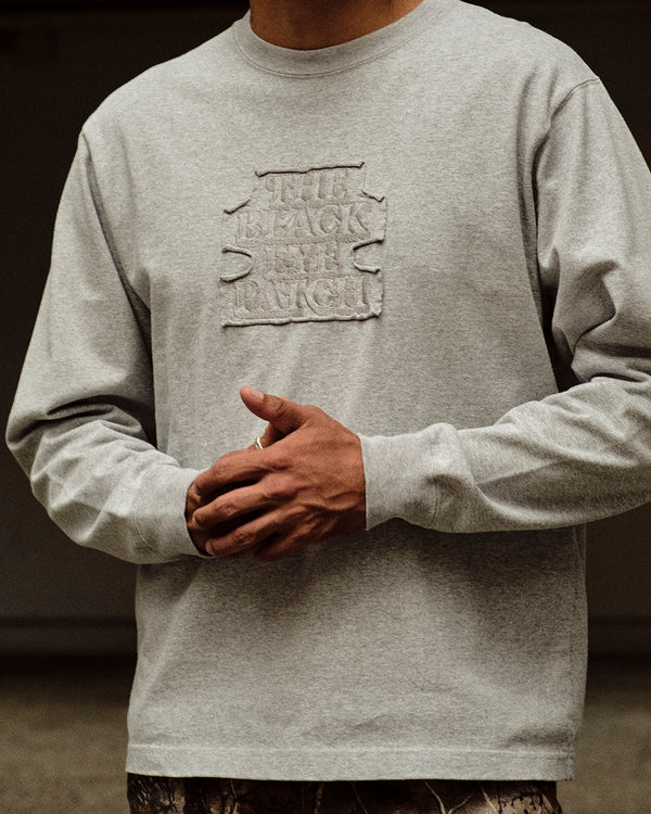 Washed OG Label Patched Long Sleeve T-Shirt, Heather Gray