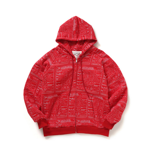 LABEL ZIP HOODIE RED