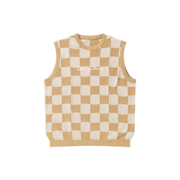 SPORTS SCRIPT CHECKERED KNIT VEST BEIGE