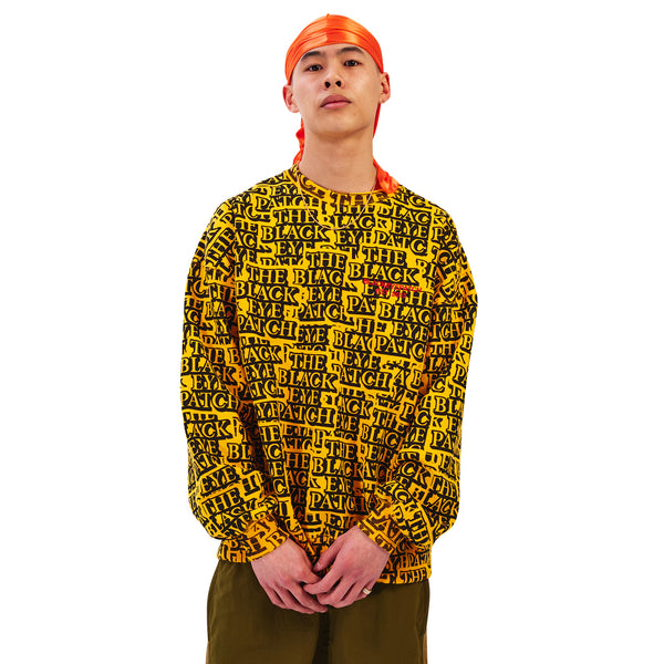 Sticker-Covered Crew Sweatshirt, Yellow
