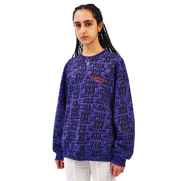 Purple Crew Sweatshirt Covered in Stickers