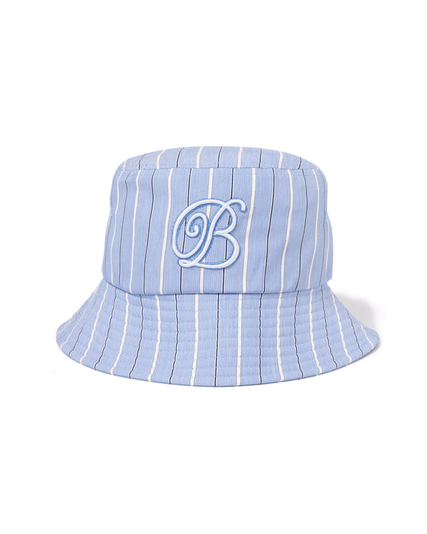 B Emblem Striped Bucket Hat, Blue