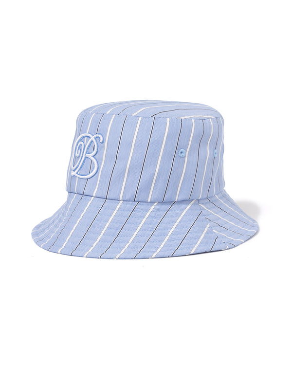 B Emblem Striped Bucket Hat, Blue
