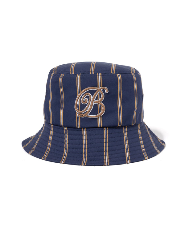 B Emblem Striped Bucket Hat, Navy