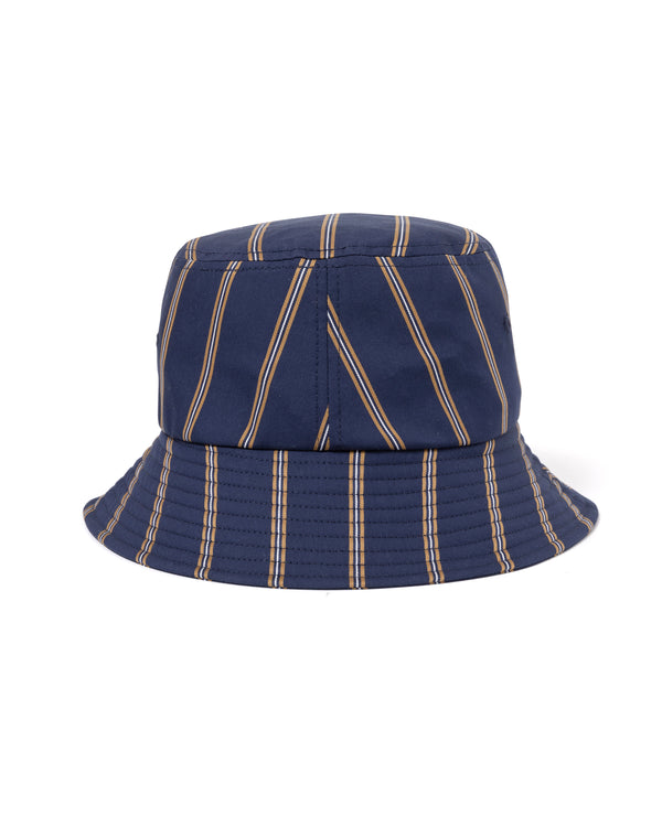 B Emblem Striped Bucket Hat, Navy