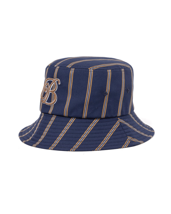 B Emblem Striped Bucket Hat, Navy