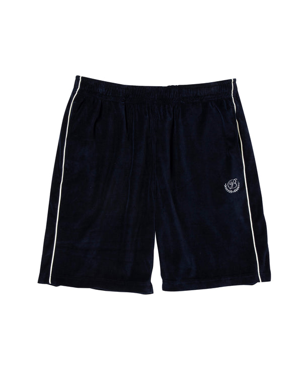 B Emblem Piping Velour Shorts, Navy