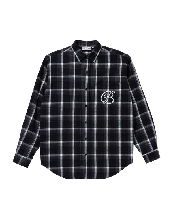 B Emblem Flannel Shirt, Dark Charcoal