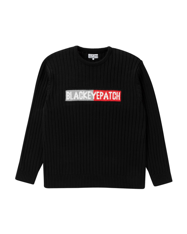 2-Tone Logo Knit Sweater, Black