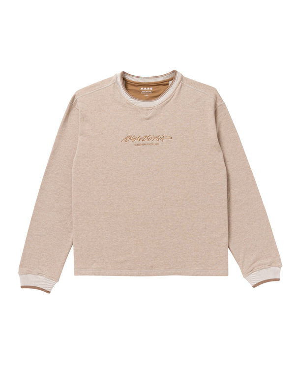 BEEZ-EYE-P SCRIPT LOGO LIGHT-WEIGHT CREW SWEAT BROWN