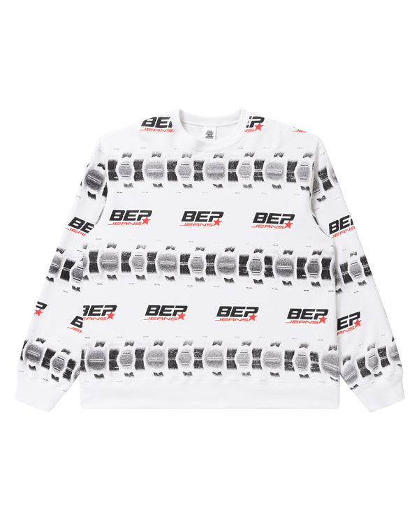 BEP JEANS TIRE BORDERED CREWSWEAT WHITE