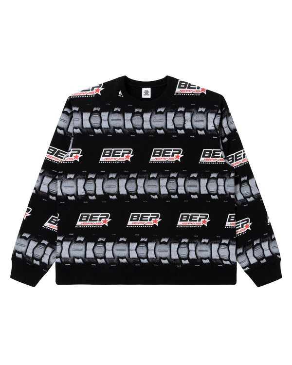 BEP Jeans Tire Bordered Crew Sweatshirt, Black