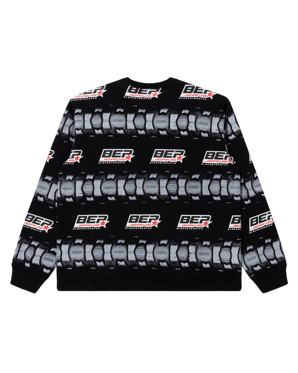 BEP Jeans Tire Bordered Crew Sweatshirt, Black