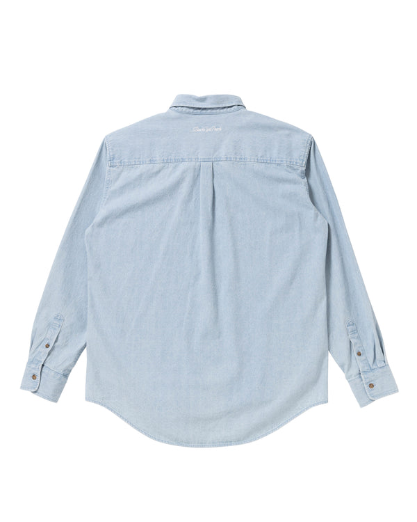 B Emblem Denim Shirt, Washed Blue