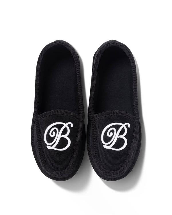 B EMBLEM CORDUROY ROOM SHOES BLACK