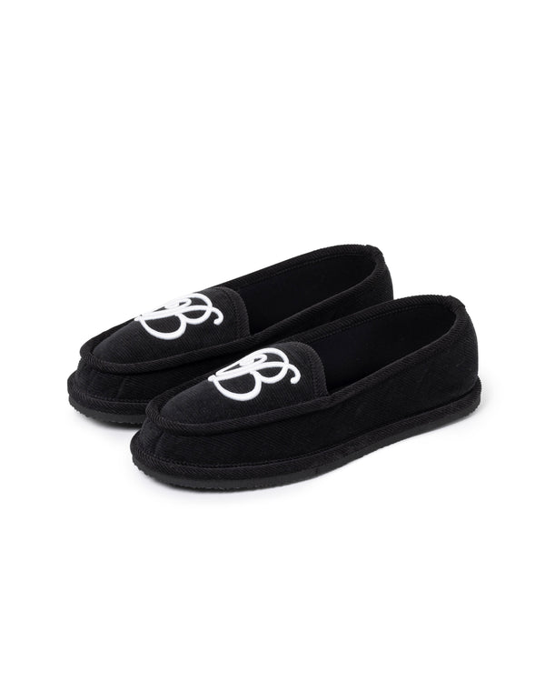 B EMBLEM CORDUROY ROOM SHOES BLACK