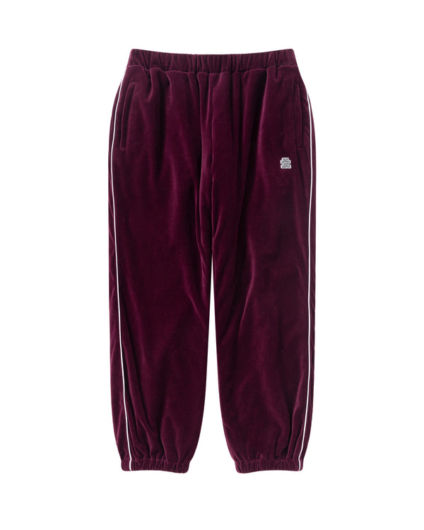 OG Label Piping Velour Track Pants, Burgundy