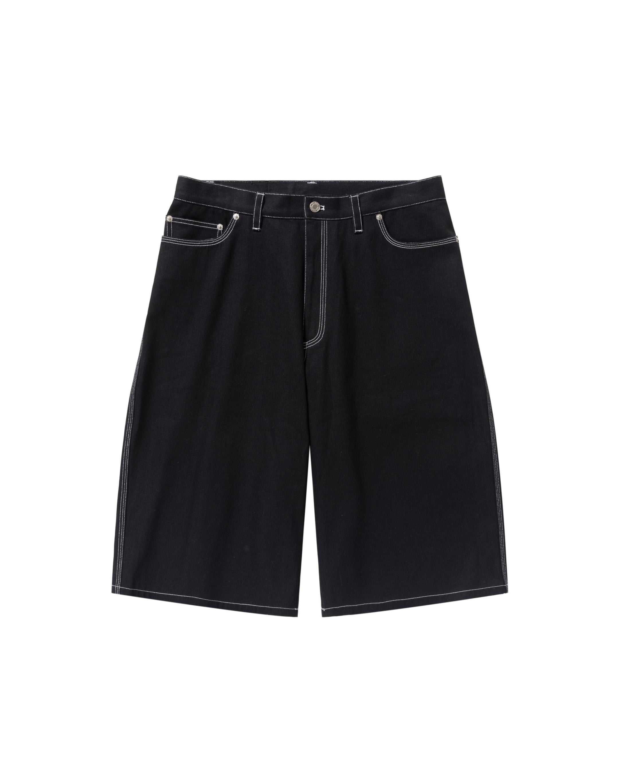 B EMBLEM BAGGY DENIM SHORTS BLACK-