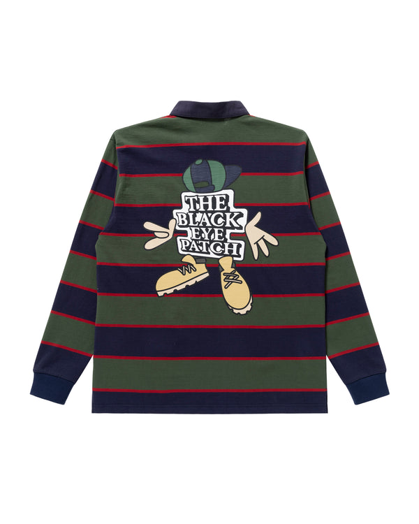 OG BOY Striped Rugby Shirt, Navy/Green
