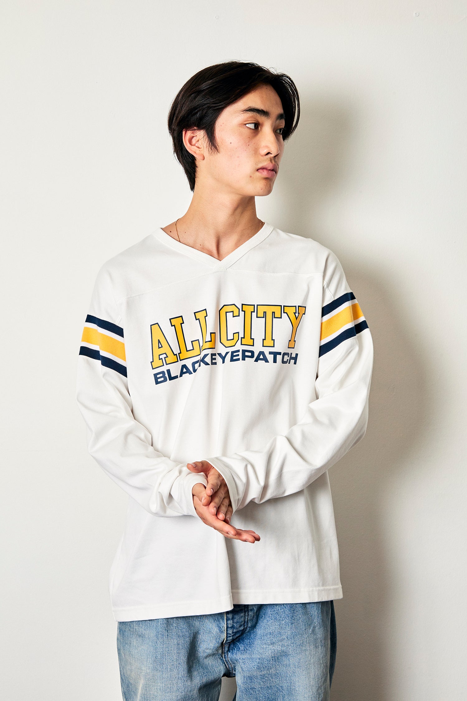 THE BLACK EYE PATCH / ALL CITY FOOTBALL HEAVY-WEIGHT TEE/長袖Tシャツ/M/bepfw21te01 ALL CITY FOOTBALL HEAVY-WEIGHT TEE WHITE – BlackEyePatch