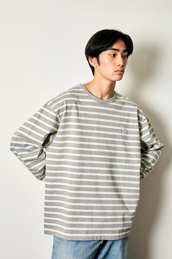 OG LABEL BORDERED L/S TEE H.GRAY / CREAM