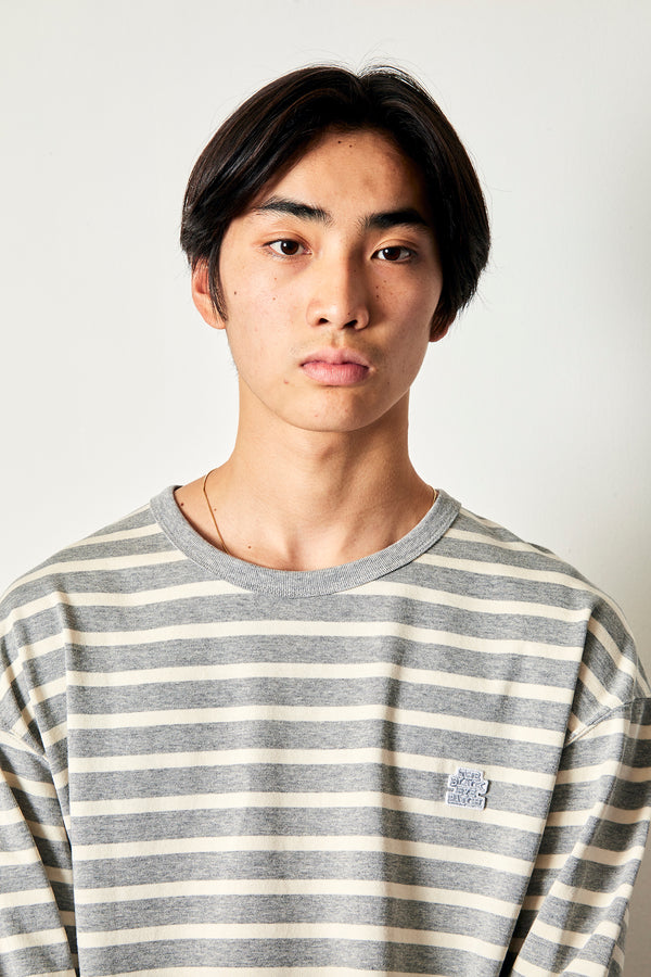 OG LABEL BORDERED L/S TEE H.GRAY / CREAM