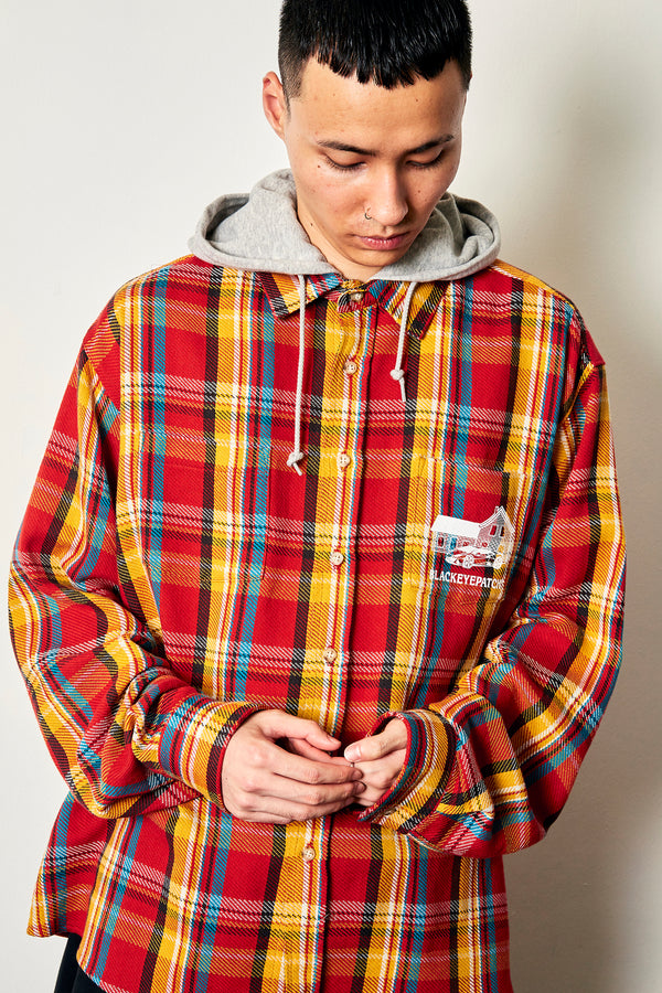 HOODED FLANNEL SHIRT MAROON / AMBER