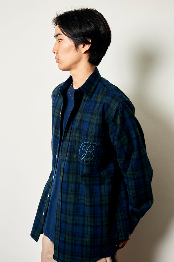 B EMBLEM FLANNEL SHIRT BLACKWATCH