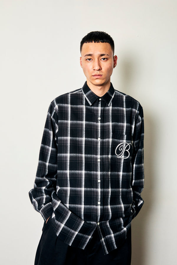 B Emblem Flannel Shirt, Dark Charcoal