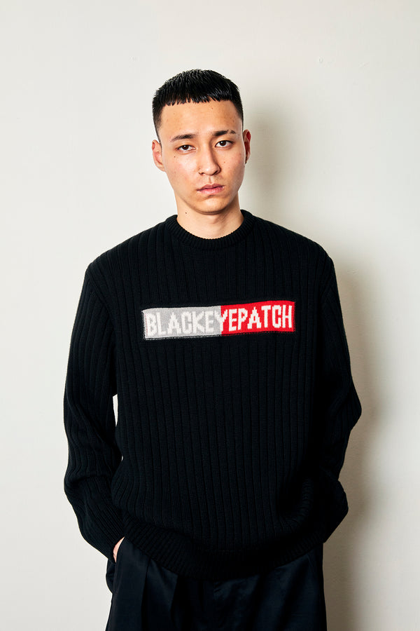 2-Tone Logo Knit Sweater, Black