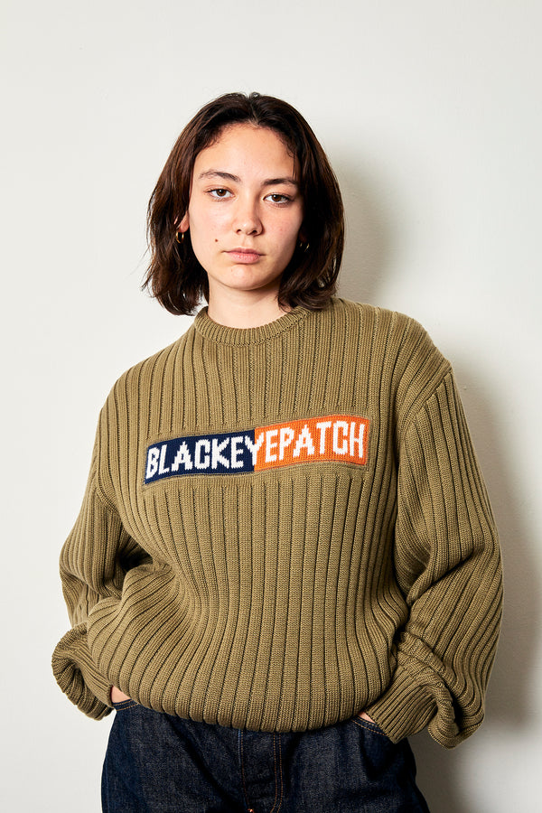 2-Tone Logo Knit Sweater, Olive