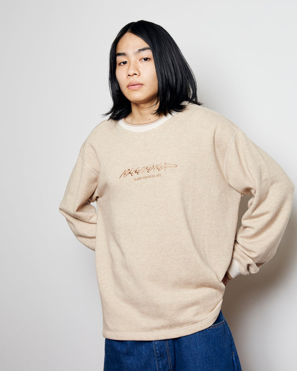 BEEZ-EYE-P SCRIPT LOGO LIGHT-WEIGHT CREW SWEAT BROWN