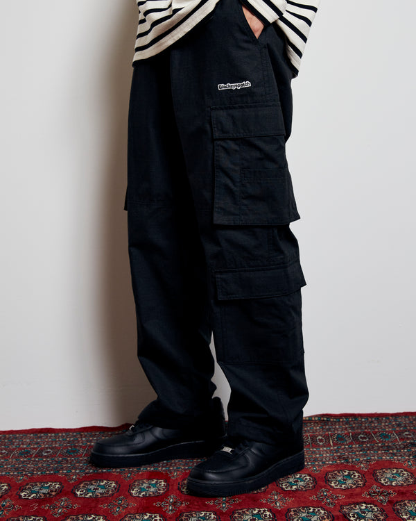 Black Ripstop Denim Cargo Pants
