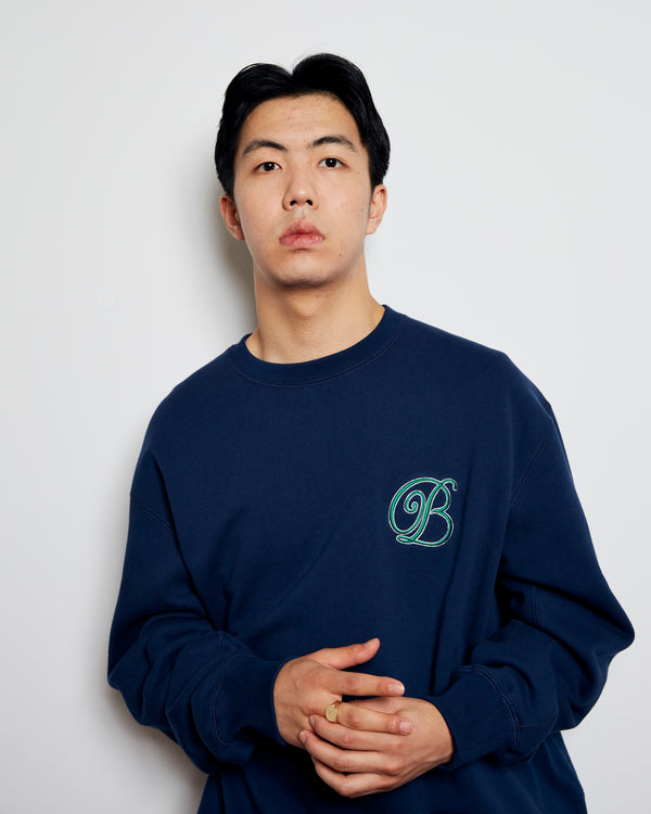 B Emblem Crew Sweat, Navy