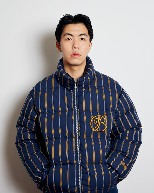 B Emblem Striped First Down Jacket, Navy