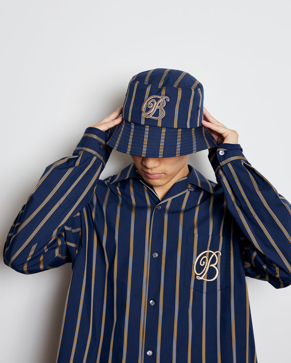 B Emblem Striped Bucket Hat, Navy