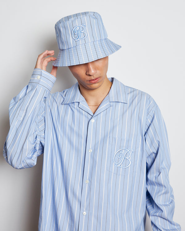 B Emblem Striped Bucket Hat, Blue