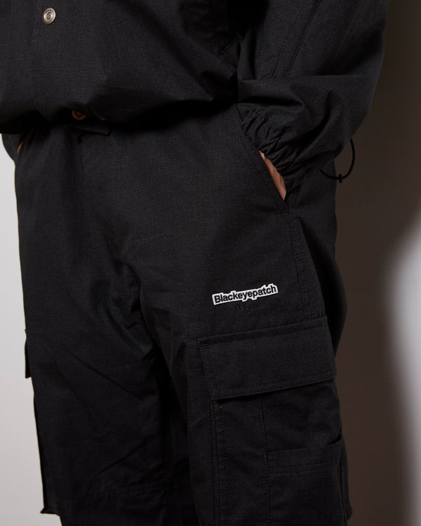 Black Ripstop Denim Cargo Pants