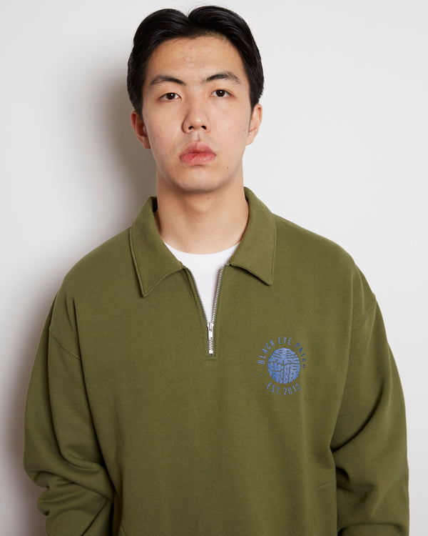 KAMON HALF ZIP CREW SWEAT OLIVE