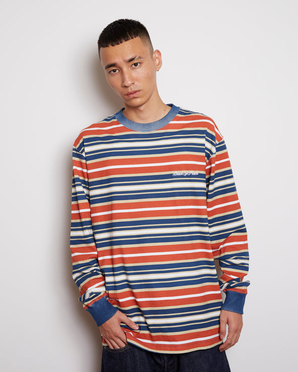 ROYAL SCRIPT BORDERED L/S TEE BLUE / RED